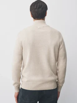 Oatmeal Stag Logo N.Premium Regular Fit 100% Cotton Premium Quarter Zip Jumper