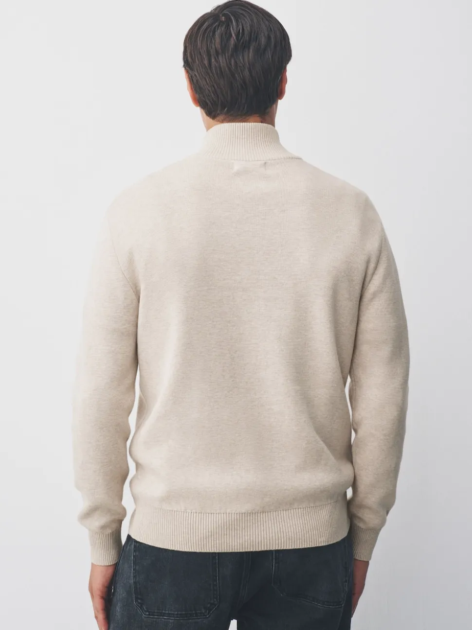 Oatmeal Stag Logo N.Premium Regular Fit 100% Cotton Premium Quarter Zip Jumper