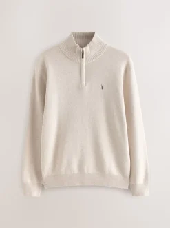 Oatmeal Stag Logo N.Premium Regular Fit 100% Cotton Premium Quarter Zip Jumper