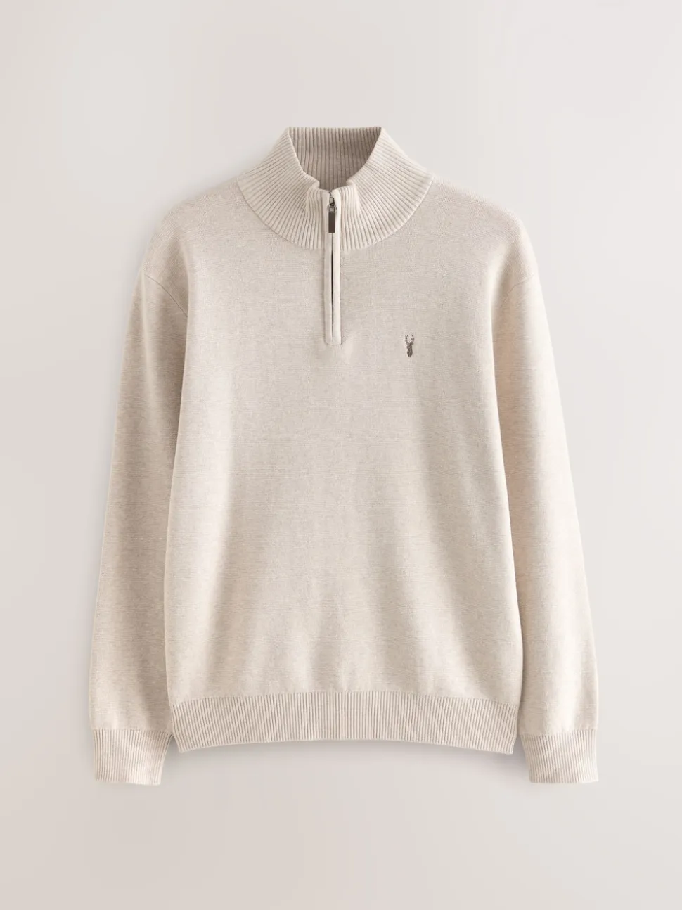 Oatmeal Stag Logo N.Premium Regular Fit 100% Cotton Premium Quarter Zip Jumper