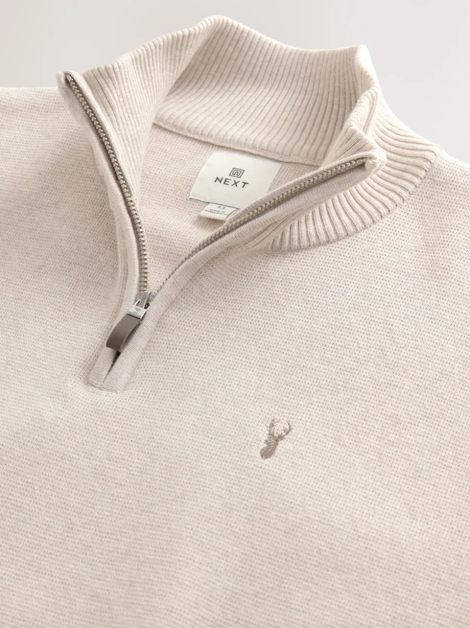Oatmeal Stag Logo N.Premium Regular Fit 100% Cotton Premium Quarter Zip Jumper