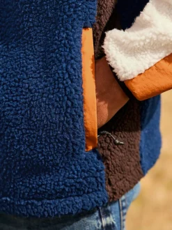 Ochre Orange/Ecru Neutral Colourblock Zip Through Funnel Fleece