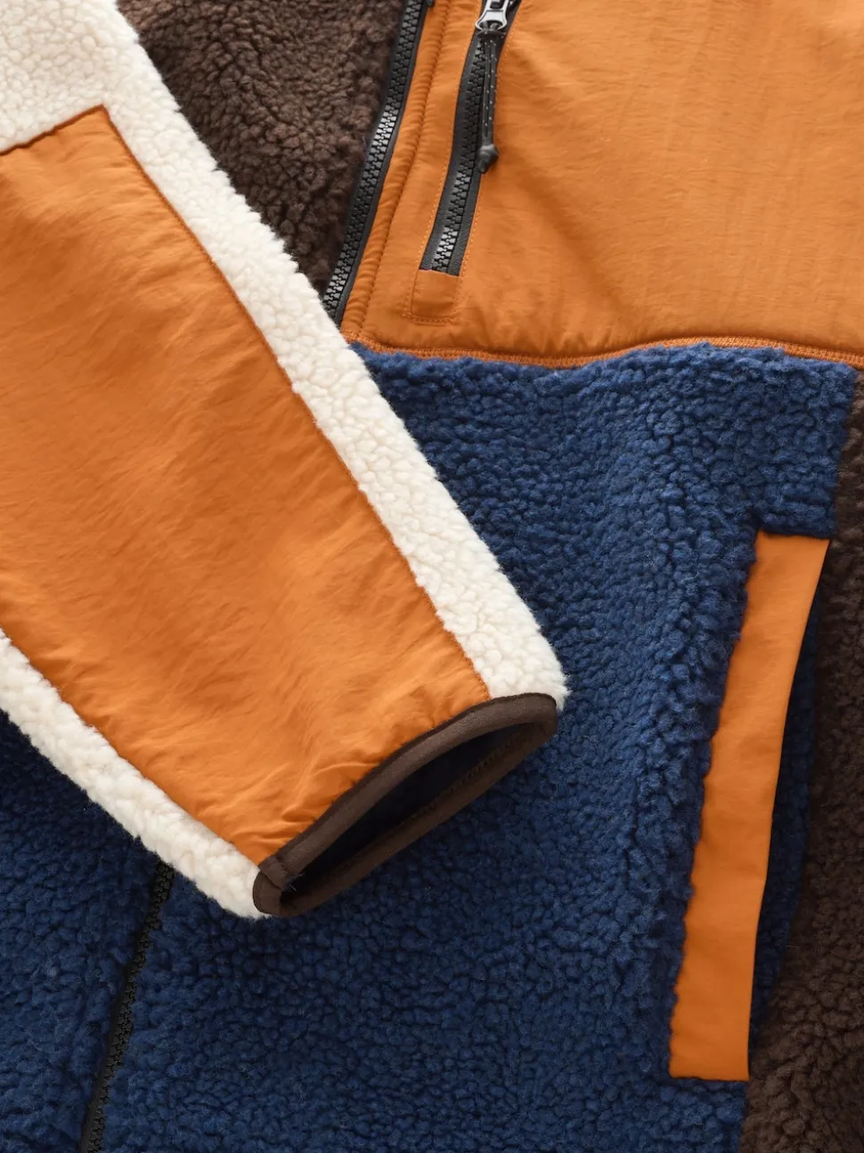Ochre Orange/Ecru Neutral Colourblock Zip Through Funnel Fleece