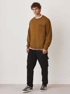 Ochre Yellow Garment Washed Utility Crew Neck Sweatshirt