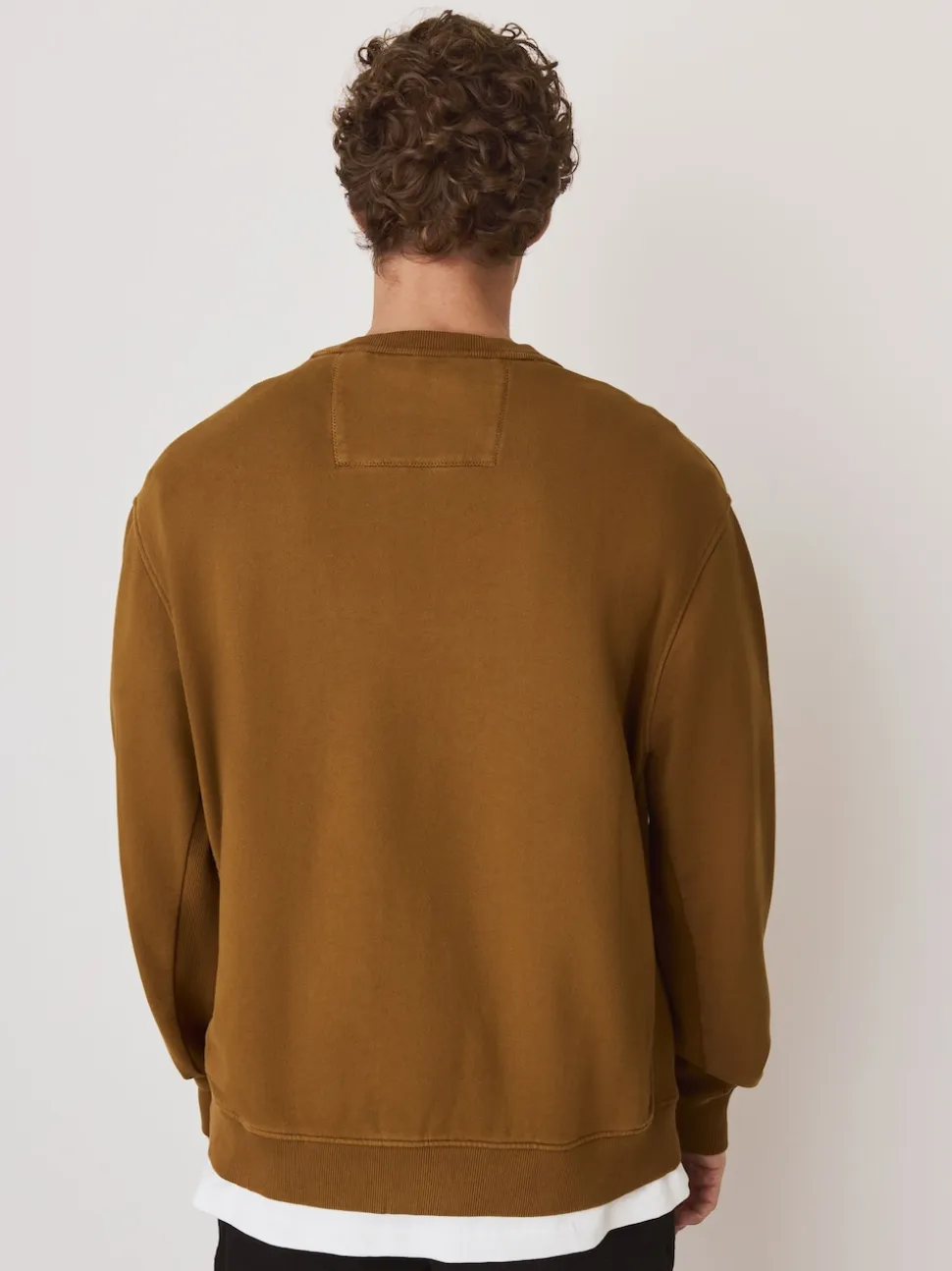 Ochre Yellow Garment Washed Utility Crew Neck Sweatshirt