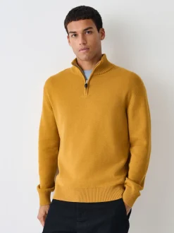 Ochre Yellow Plain N.Premium Regular Fit 100% Cotton Premium Quarter Zip Jumper