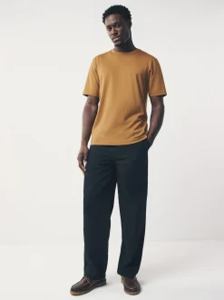 Ochre Yellow Regular Fit Essential Crew Neck Cotton T-Shirt