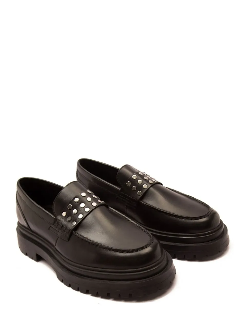 Off The Hook Black Hendrix Leather Studded Penny Loafers with Chunky Sole