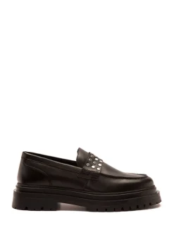 Off The Hook Black Hendrix Leather Studded Penny Loafers with Chunky Sole
