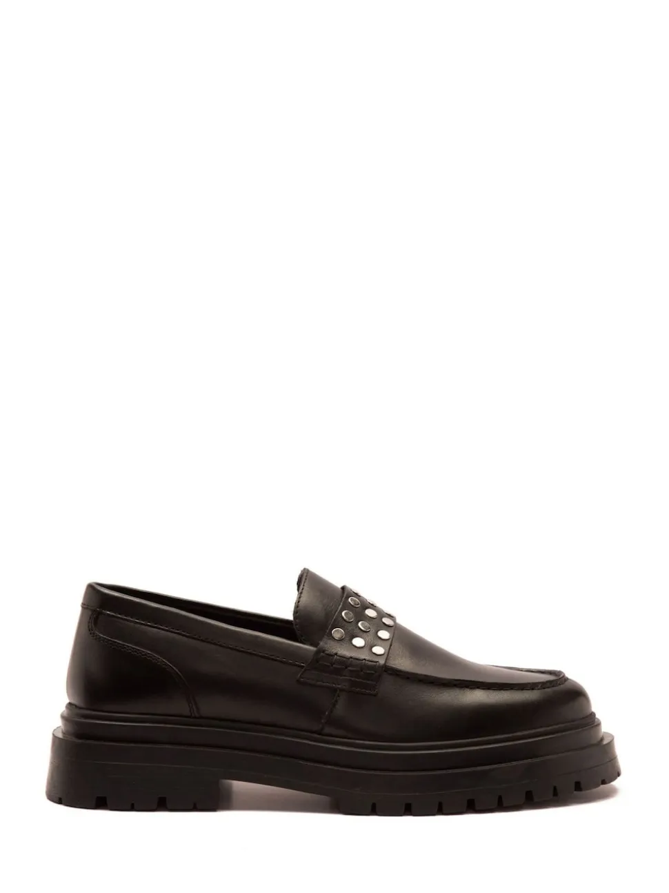 Off The Hook Black Hendrix Leather Studded Penny Loafers with Chunky Sole