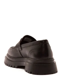 Off The Hook Black Hendrix Leather Studded Penny Loafers with Chunky Sole