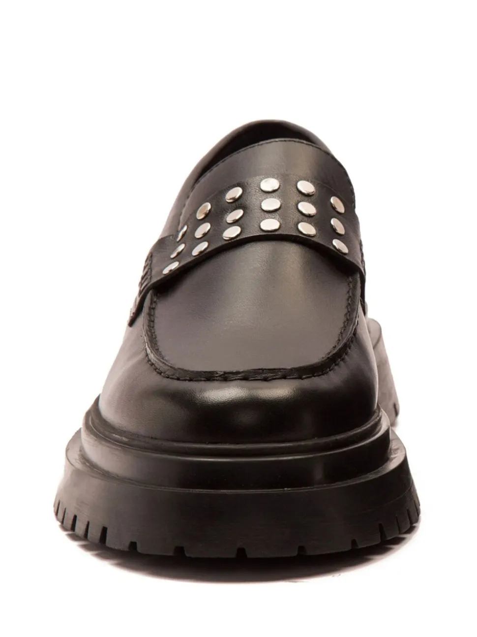 Off The Hook Black Hendrix Leather Studded Penny Loafers with Chunky Sole