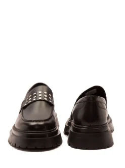 Off The Hook Black Hendrix Leather Studded Penny Loafers with Chunky Sole