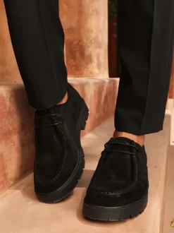 Off The Hook Black Jovi Casual Lace-Up Suede Leather Boat Shoes