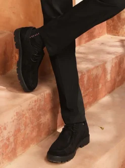 Off The Hook Black Jovi Casual Lace-Up Suede Leather Boat Shoes