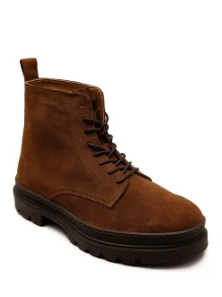 Off The Hook Brown Blake Suede Leather Lace-Up Boots