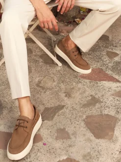 Off The Hook Brown Daly Suede Leather Casual Lace-Up Boat Shoes