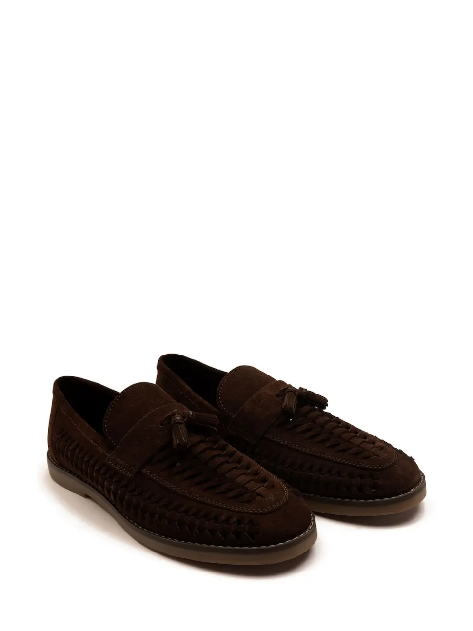 Off The Hook Brown Tiger Tassel Suede Leather Slip-On Loafers with Woven Detail