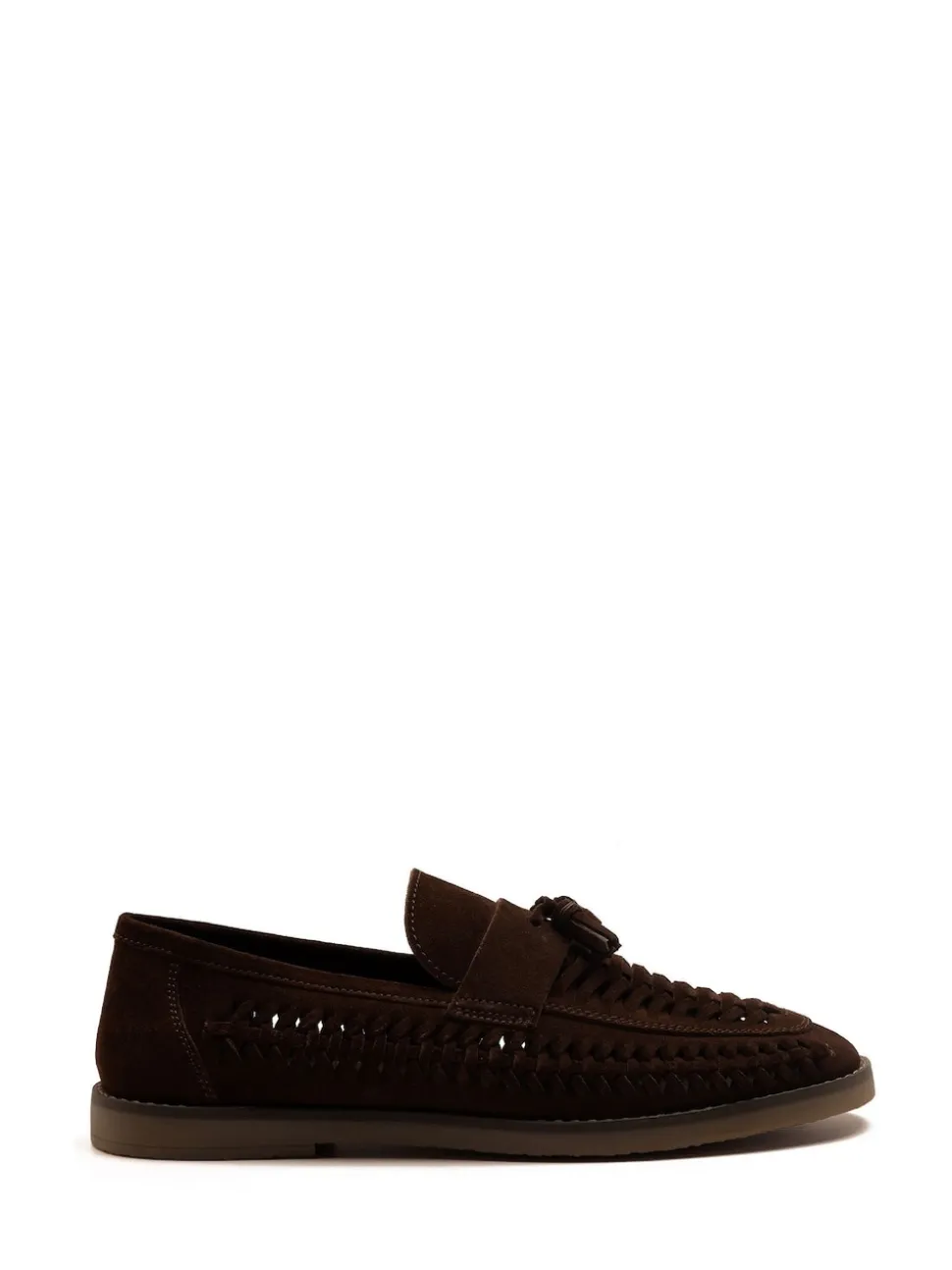 Off The Hook Brown Tiger Tassel Suede Leather Slip-On Loafers with Woven Detail