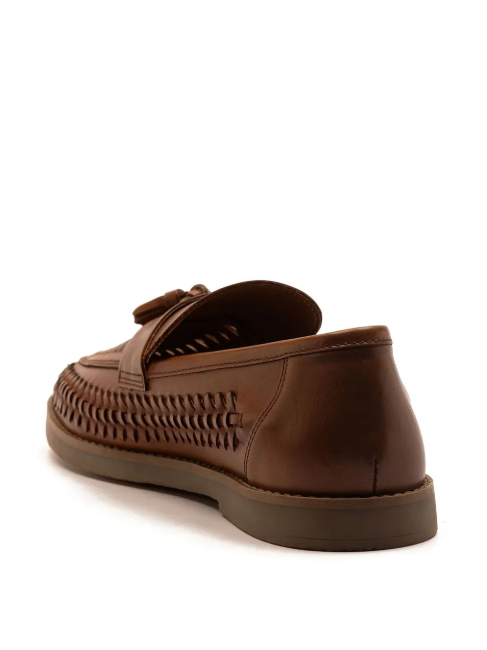 Off The Hook Dark Brown Tiger Tassel Suede Leather Slip-On Loafers with Woven Detail