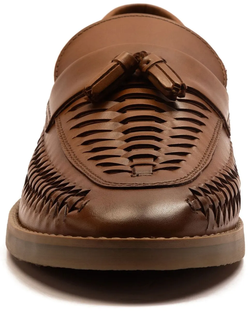 Off The Hook Dark Brown Tiger Tassel Suede Leather Slip-On Loafers with Woven Detail