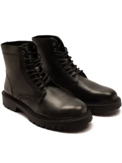 Off The Hook Grey Donnie Leather Lace-Up Combat Ankle Boots