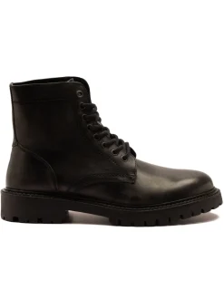 Off The Hook Grey Donnie Leather Lace-Up Combat Ankle Boots