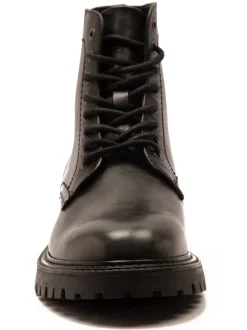 Off The Hook Grey Donnie Leather Lace-Up Combat Ankle Boots