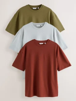 Olive Green /Ice Grey/Orange Rust Relaxed Fit Heavyweight T-Shirts 3 Pack