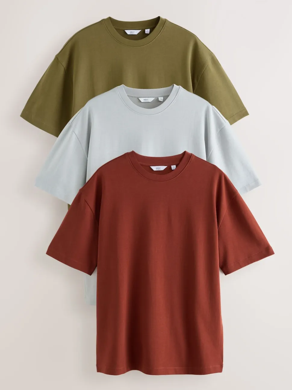 Olive Green /Ice Grey/Orange Rust Relaxed Fit Heavyweight T-Shirts 3 Pack