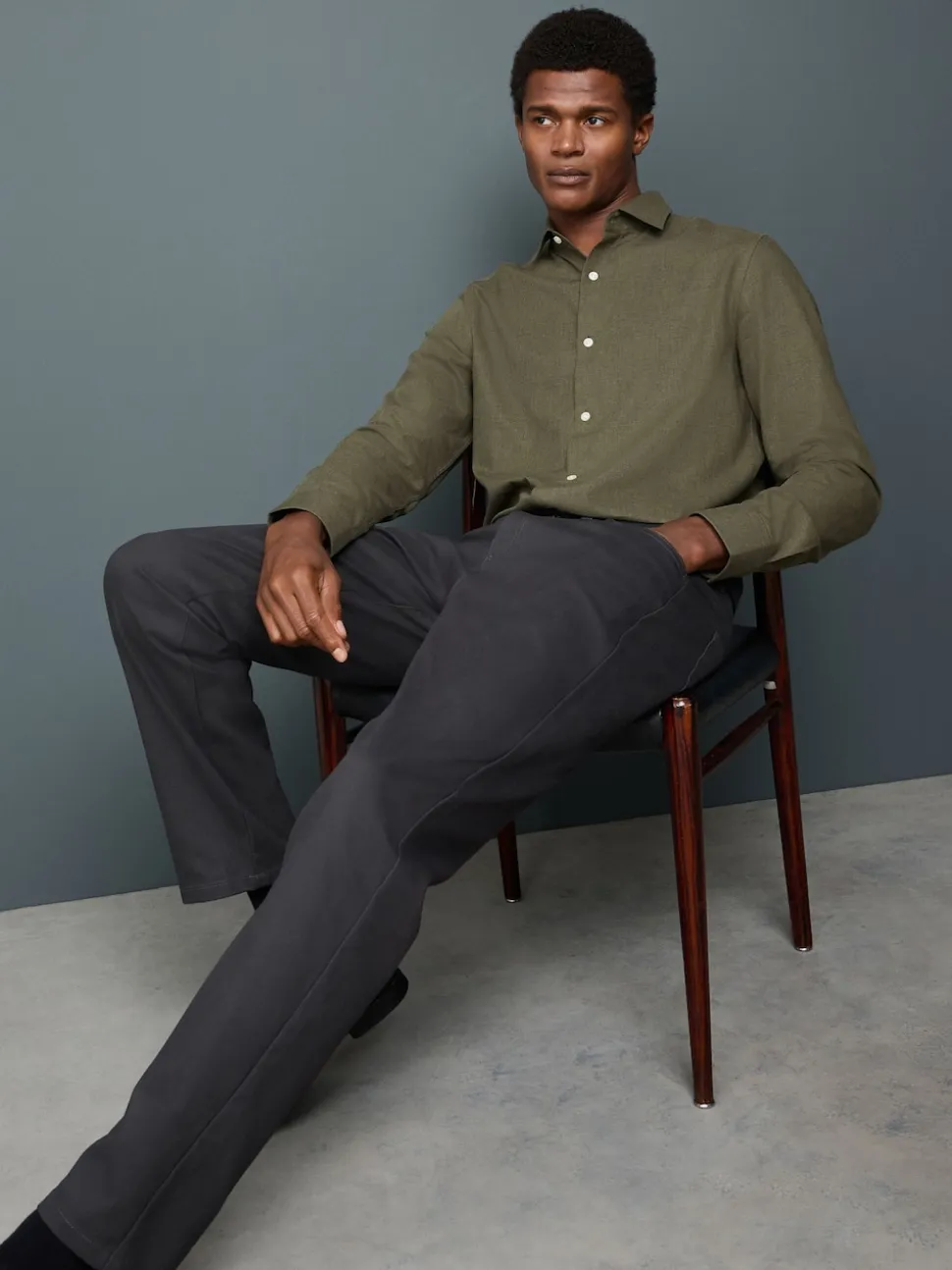 Olive Green Long Sleeve Soft Touch Smart Shirt