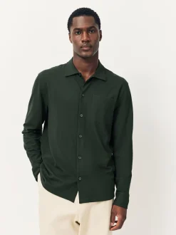 Olive Green Pique Jersey Long Sleeve Over Shirt
