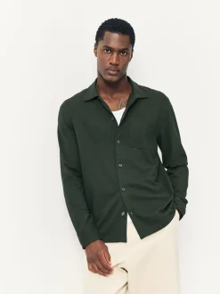 Olive Green Pique Jersey Long Sleeve Over Shirt