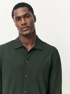 Olive Green Pique Jersey Long Sleeve Over Shirt