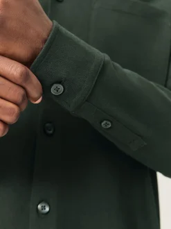Olive Green Pique Jersey Long Sleeve Over Shirt