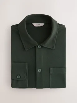Olive Green Pique Jersey Long Sleeve Over Shirt