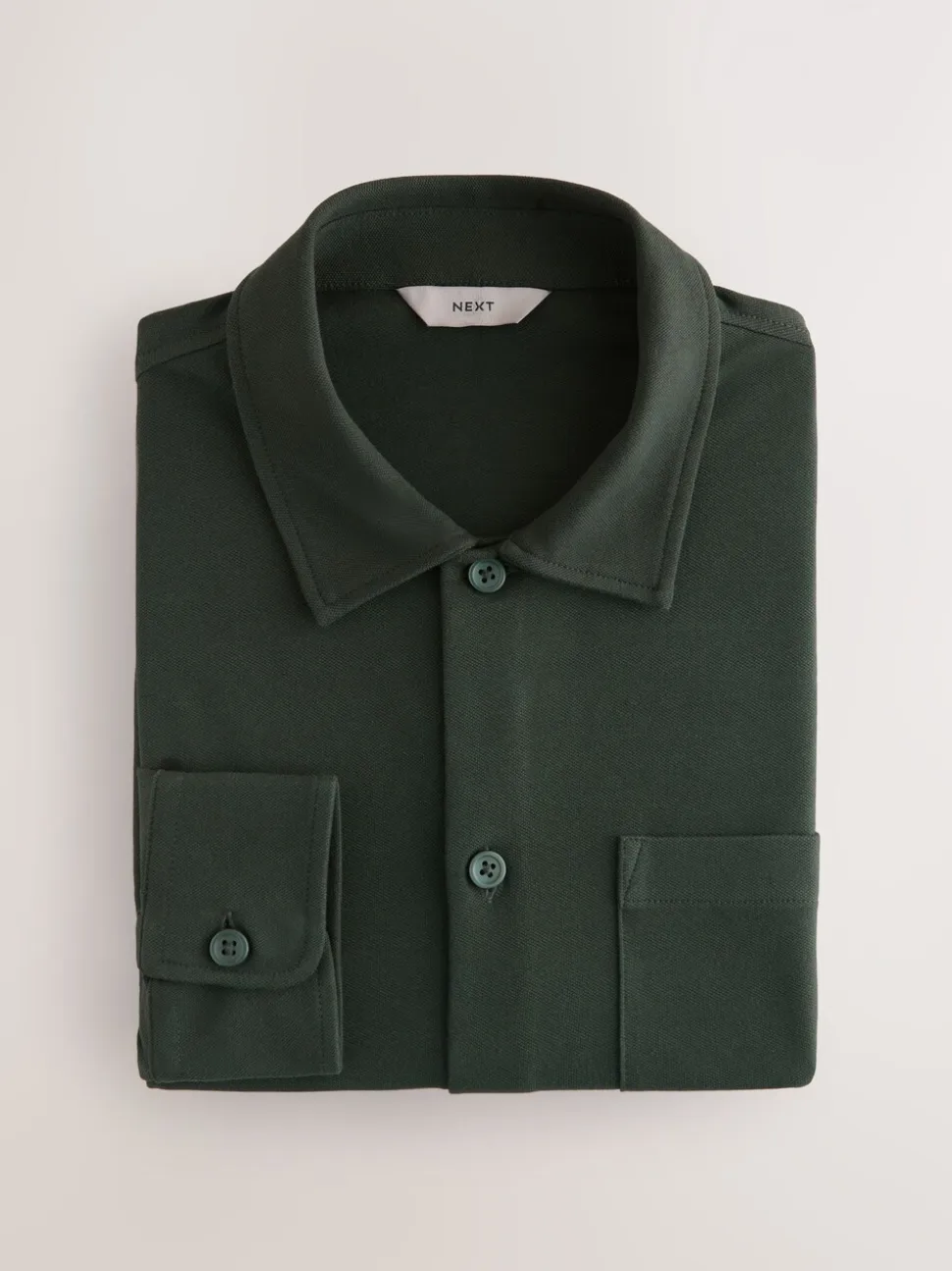 Olive Green Pique Jersey Long Sleeve Over Shirt