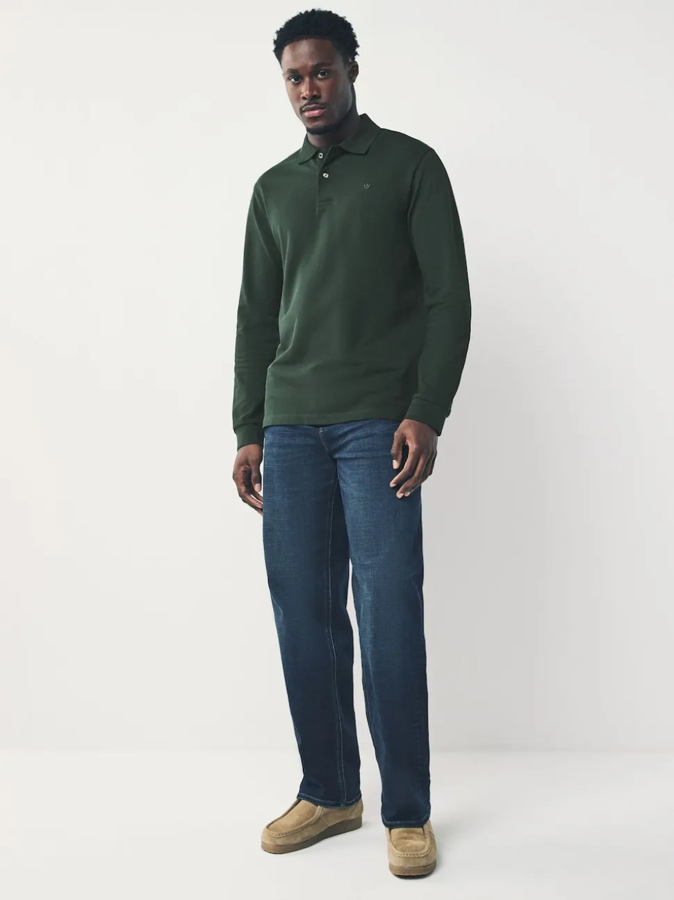 Olive Green Regular Fit Long Sleeve Pique Polo Shirt