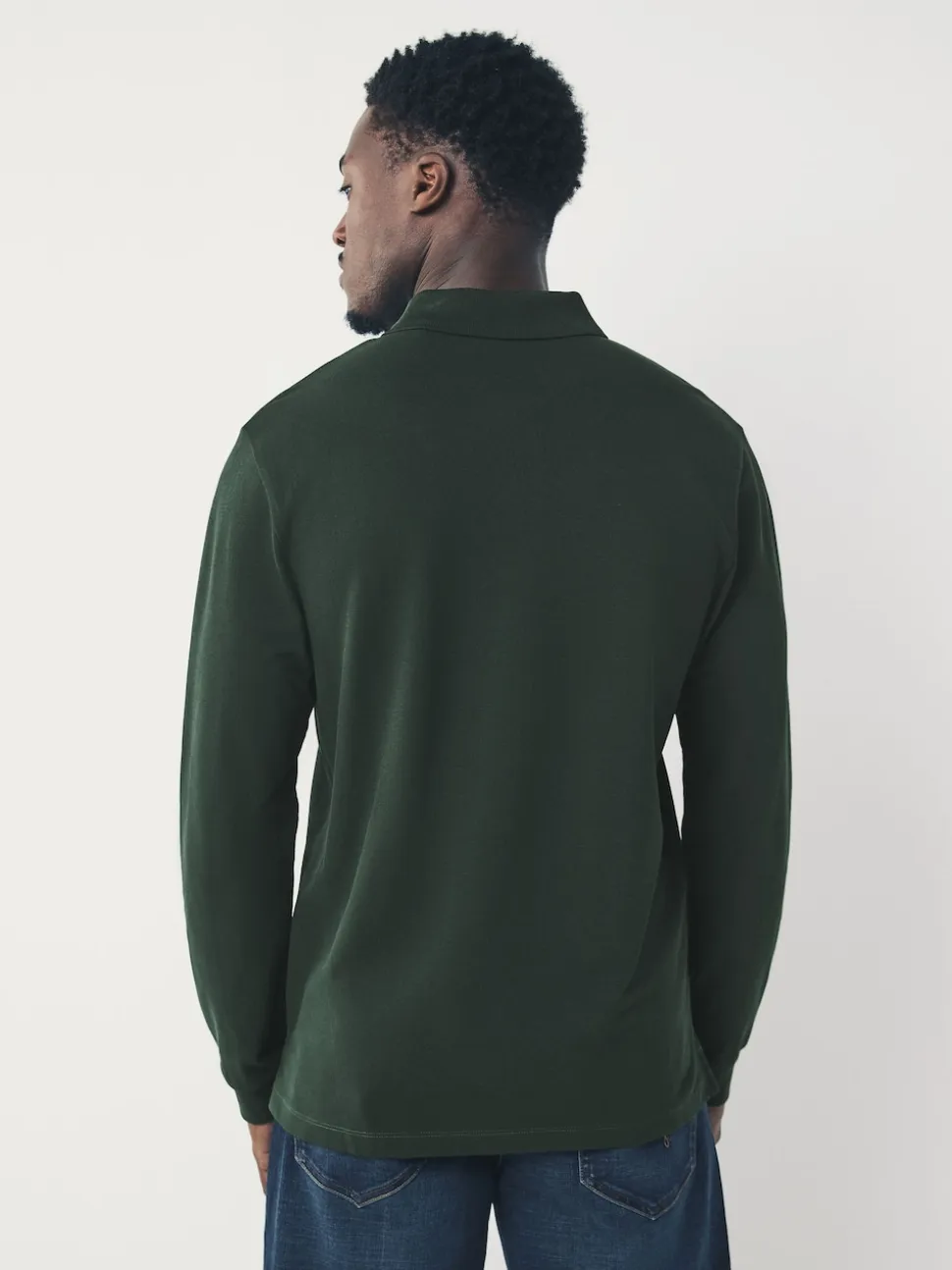 Olive Green Regular Fit Long Sleeve Pique Polo Shirt