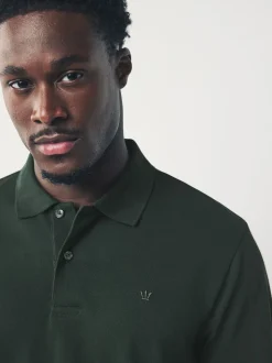 Olive Green Regular Fit Long Sleeve Pique Polo Shirt