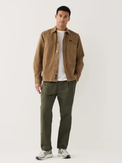 Olive Green Regular Tapered Fit Single Pleated Stretch Chinos Trousers