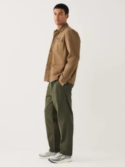 Olive Green Regular Tapered Fit Single Pleated Stretch Chinos Trousers