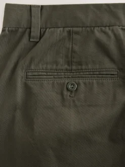 Olive Green Regular Tapered Fit Single Pleated Stretch Chinos Trousers