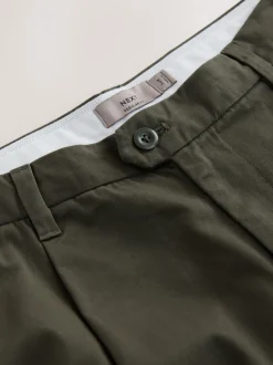 Olive Green Regular Tapered Fit Single Pleated Stretch Chinos Trousers