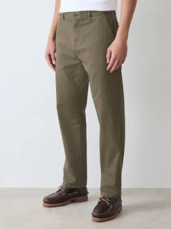 Olive Green Straight Fit Stretch Chinos Trousers