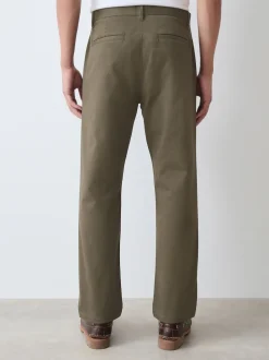 Olive Green Straight Fit Stretch Chinos Trousers