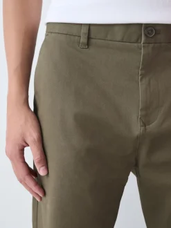 Olive Green Straight Fit Stretch Chinos Trousers