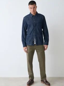 Olive Green Straight Fit Stretch Chinos Trousers