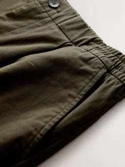 Olive Green Straight Fit Pleated Stretch Chinos Trousers With Elasticated Waist