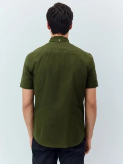 Olive Green Stretch Oxford Short Sleeve Shirt
